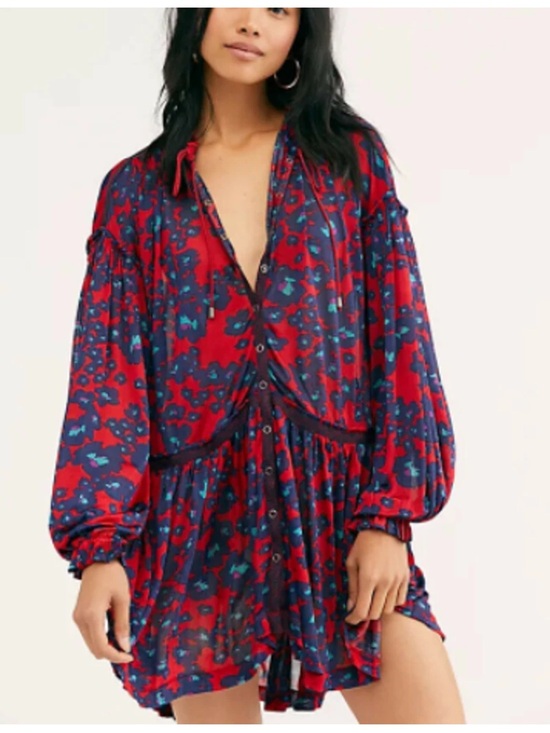 Free People Dresses & Skirts - FREE PEOPLE LOVE LETTER Oversized Flowy Floral Snap Down Tunic Top Dress XS